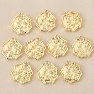 Pendente placcato oro 18k con motivo di bambù e zirconi per creazione di gioielli fai da te
