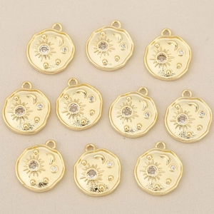 18k gold plated sun and moon charms with zircon inlays for DIY jewelry making