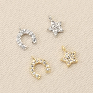 Copper Plated 18K Gold Zirconia Moon Star Horseshoe Charms For DIY Jewelry Making Pendant Necklace Bracelet Accessories