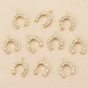 18k gold plated U-shaped horseshoe pendant with cubic zirconia for DIY jewelry making