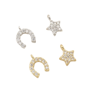 U-shaped horseshoe and star pendants with 18k gold plating and sparkling zircon stones