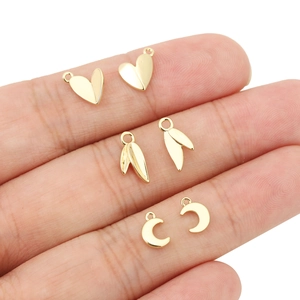 18k gold plated copper charms set featuring heart leaf and moon shapes for DIY jewelry