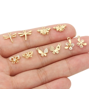 18k gold plated insect pendants with zircon butterfly and dragonfly for DIY jewelry