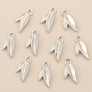 Polished silver leaf pendant charms for DIY jewelry making in 10-piece bulk set