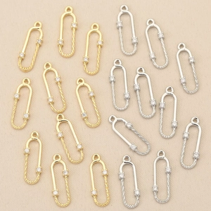 Safety pin pendant with twisted texture and zircon stones for DIY jewelry making