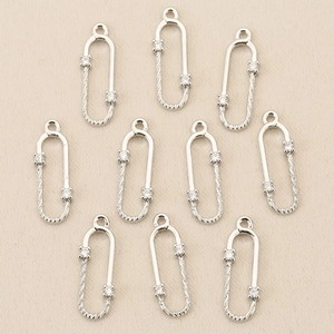 Silver safety pin pendants with twisted texture and cubic zirconia for DIY jewelry making