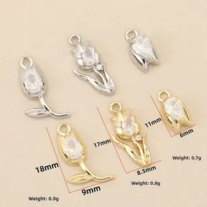 Detailed size chart for tulip flower pendants with 18k gold plating and zircon inlay