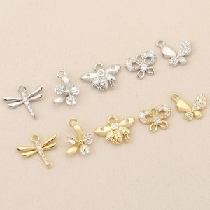 Copper Insect Flower DIY Pendants With Rhinestone Gold Silver Plated Dragonfly Butterfly Bee Charms For Jewelry Making