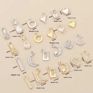 Detailed dimensions and weight of 18k gold plated CZ heart and moon DIY pendants