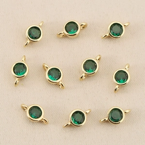 18k gold plated round connectors with emerald green zircon stones for DIY jewelry