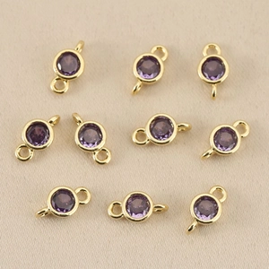 Set of 10 gold-plated double-loop connectors with purple birthstone for DIY jewelry