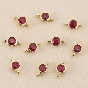 9-piece 18k gold plated round ruby zircon connector charms for DIY jewelry making