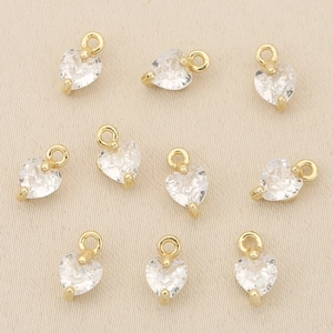 Set of 10 gold plated heart shape cubic zirconia pendants for DIY jewelry making