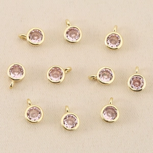 Macro di 10 ciondoli tondi in zirconia rosa placcati oro 18k per creazione gioielli DIY