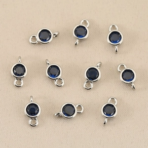 DIY silver-plated birthstone connectors with deep blue round crystal for jewelry making