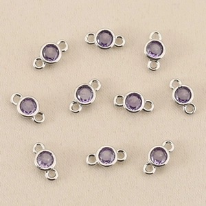 Pack of 10 purple zircon charms with silver plating and dual rings for DIY jewelry crafting