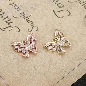 Pendentifs papillon brillants en or et or rose avec zircons pour la fabrication de bijoux