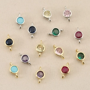 18k gold plated round zircon connector pendants for DIY jewelry making in various colors