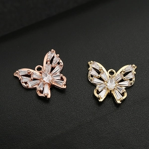 Pendentif Papillon Sans Chaîne Cuivre Zircone Plaqué Or Rose Forme Animale Accessoire Bijoux DIY Collier Bracelet