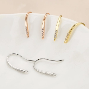 18K gold plated earring hooks with sparkling zircon stones in rose gold, gold and silver