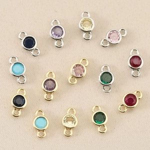 18k gold plated round cubic zirconia connector charms for DIY jewelry making sets