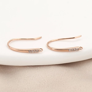 Rose gold plated DIY earring hooks with 4 small zircon stones and a closed hanging loop