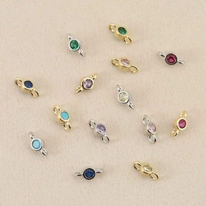18k gold plated round circular jewelry connectors with colorful cubic zirconia inlays