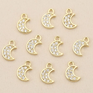 18k gold plated moon pendant with white cubic zirconia inlay for DIY jewelry design