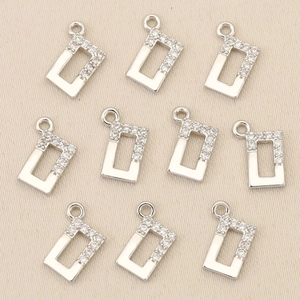 Set of 10 silver rectangular pendants with micro-set zircons for DIY jewelry design