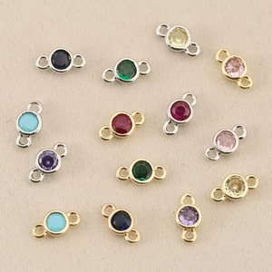 18k gold plated round zircon connectors in various colors for DIY jewelry making