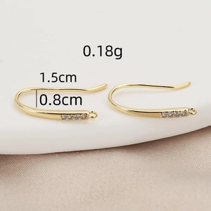 18K gold-plated earring hooks with clear cubic zirconia and DIY loops, 1.5cm length