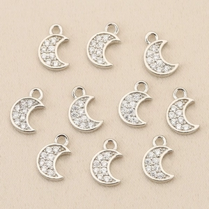Micro-pave zircon crescent moon charms in silver finish for DIY jewelry crafting
