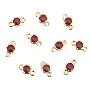 18k gold plated copper connectors with red cubic zirconia for DIY jewelry making
