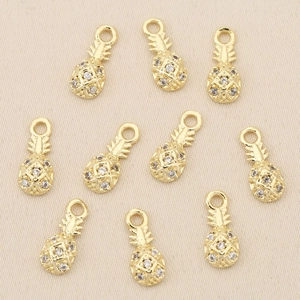 Set of 10 gold plated pineapple charms with cubic zirconia for DIY jewelry making