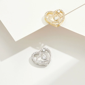 Ciondolo a Doppio Cuore in Rame di Alta Classe Vintage Con Intarsio in Strass Bianco Ciondolo per Gioielli Fai da Te Accessori