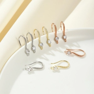 18k gold plated copper ear hooks with zircon accents in silver, gold, and rose gold colors