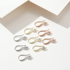 18K gold plated copper earring hooks with zircon stones in gold, silver and rose gold colors