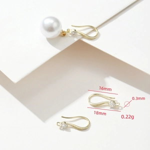 18k gold-plated copper earrings hooks with zircon and pearls in 16mm and 18mm size