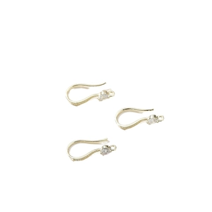 18k gold plated copper DIY earring hooks with sparkling cubic zirconia settings
