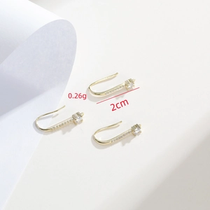 Pendientes de gancho en U de oro de 18k con circonita brillante, largo de 2cm