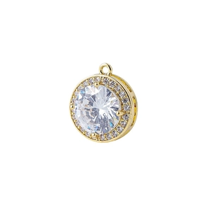 Pendentif rond plaqué or 18 carats avec zircon central et halo de petits cristaux
