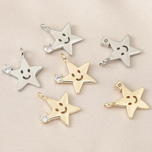 Pendentif Étoile Souriante en Laiton Plaqué Or 18K avec Zircone pour Fabrication de Bijoux Accessoires Collier Boucle