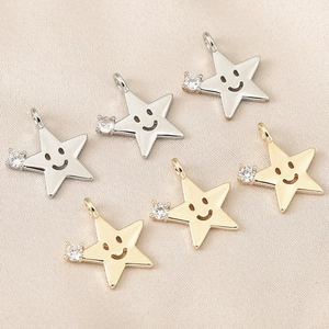 Pendentifs étoile sourire en cuivre plaqué or 18k avec zircon pour bijoux DIY