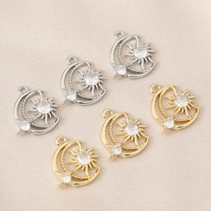 Copper Gold Silver Plated Star And Moon Pendant Rhinestone Inlaid DIY Necklace Bracelet Earring Jewelry Making Accessories
