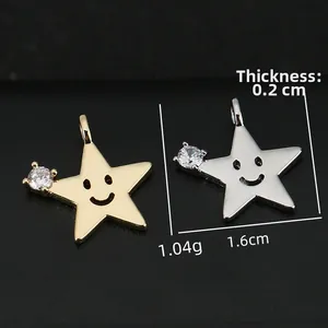 Pendentifs étoile en cuivre doré 18k avec sourire et zircon en or et argent