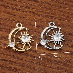 Star and moon zircon pendant charms in gold and silver finish for DIY jewelry