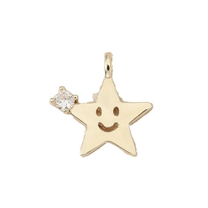 Pendentif étoile doré avec visage souriant et zircon pour colliers de bijoux DIY