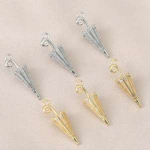 18K Gold Plated Copper Umbrella Pendant Only Without Chain With Zirconia For DIY Necklace Earring Making Fashion Jewelry