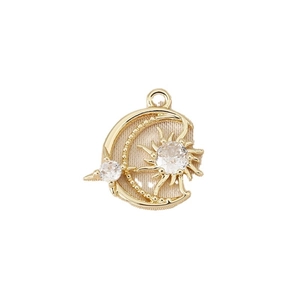 Gold star and moon pendant with sparkling zircon inlays for DIY jewelry making