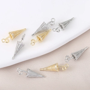 Exquisite 18K gold and silver 3D umbrella pendants with sparkling zircon for DIY jewelry
